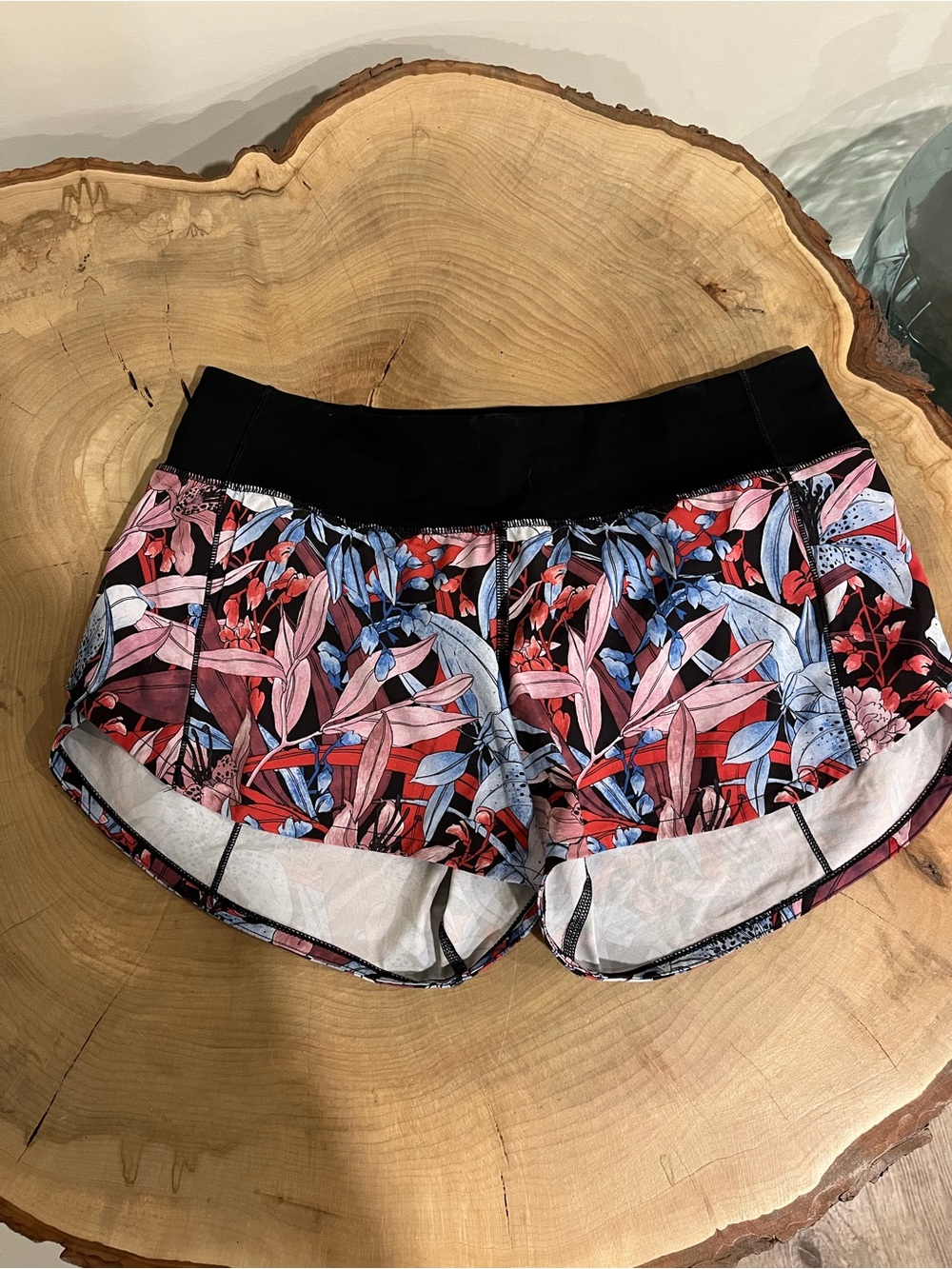 Floral Print Women's Active Shorts with Black Waistband